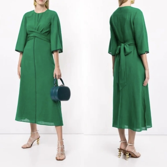 knee length dresses for ladies Audria Belted Midi Dress in Tidepool – Serafina main image 1